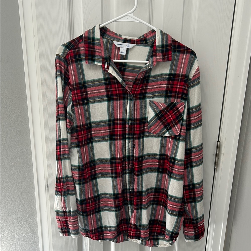 Old Navy Red and Green Casual Button Down Shirt
